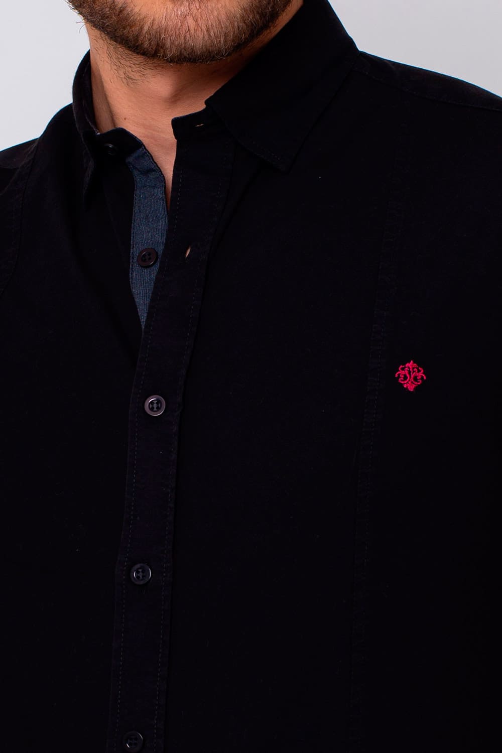 Camisa Slim Algodão ML Preto
