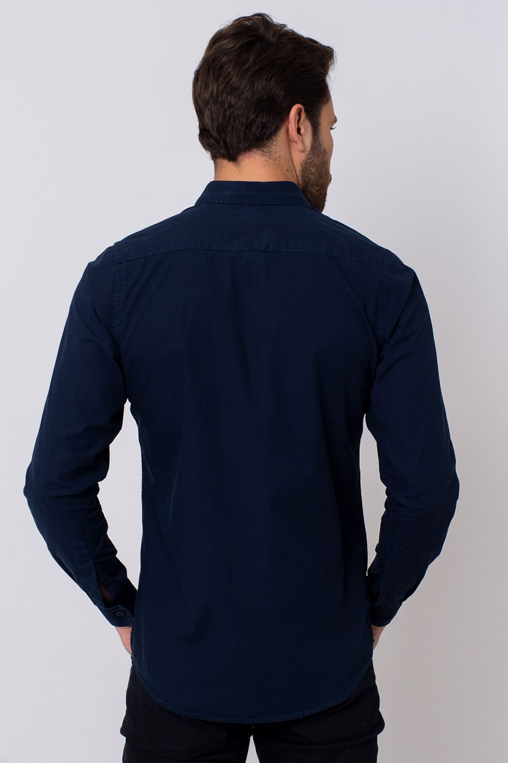 Camisa Slim Algodão ML Azul Escuro