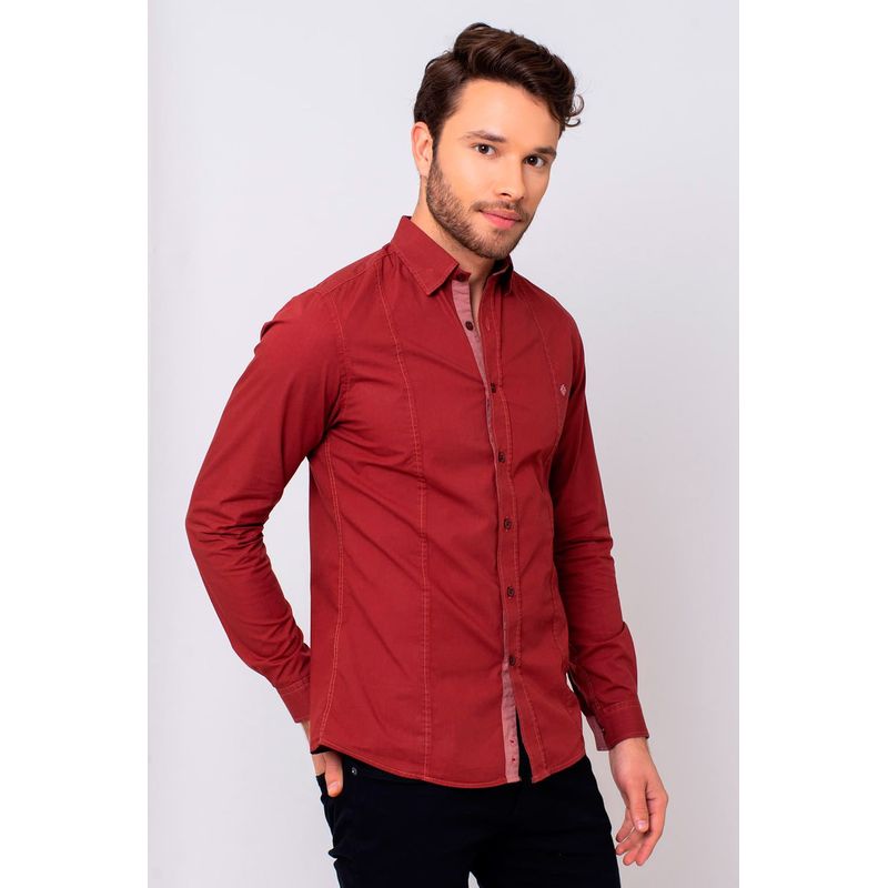 Camisa Slim Algodão ML Bordo