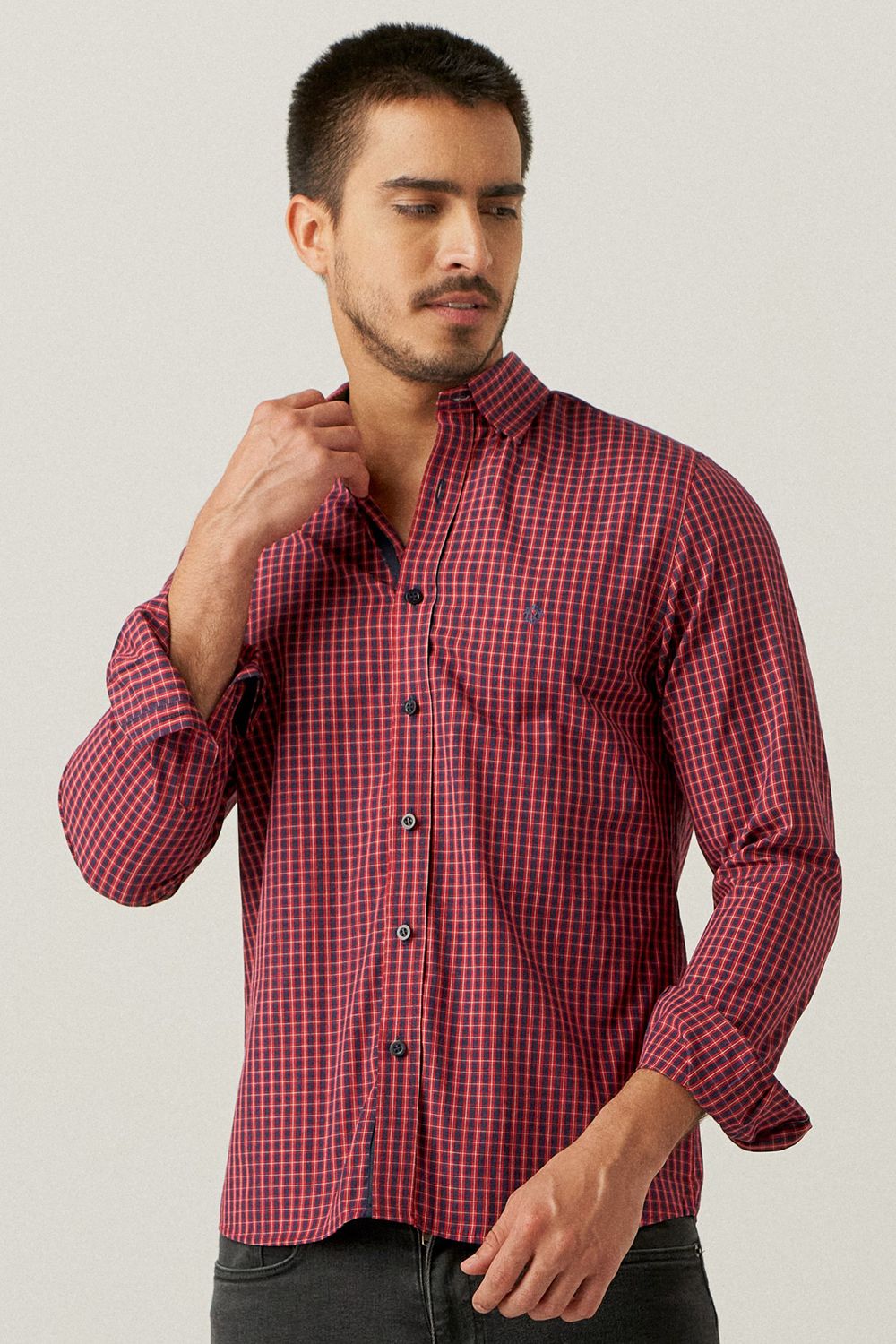 Camisa Slim Xadrez Algodão ML Vermelho