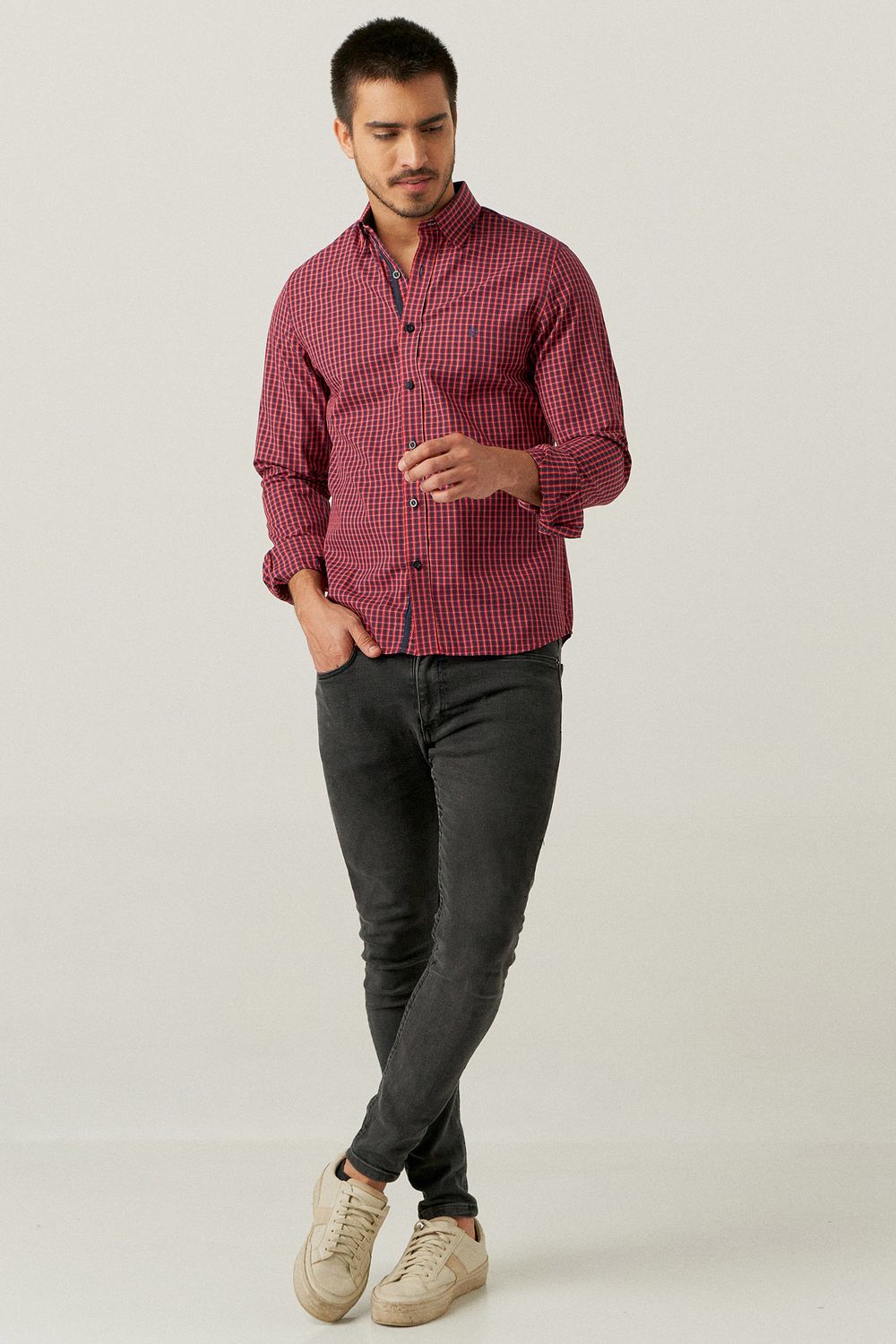 Camisa Slim Xadrez Algodão ML Vermelho