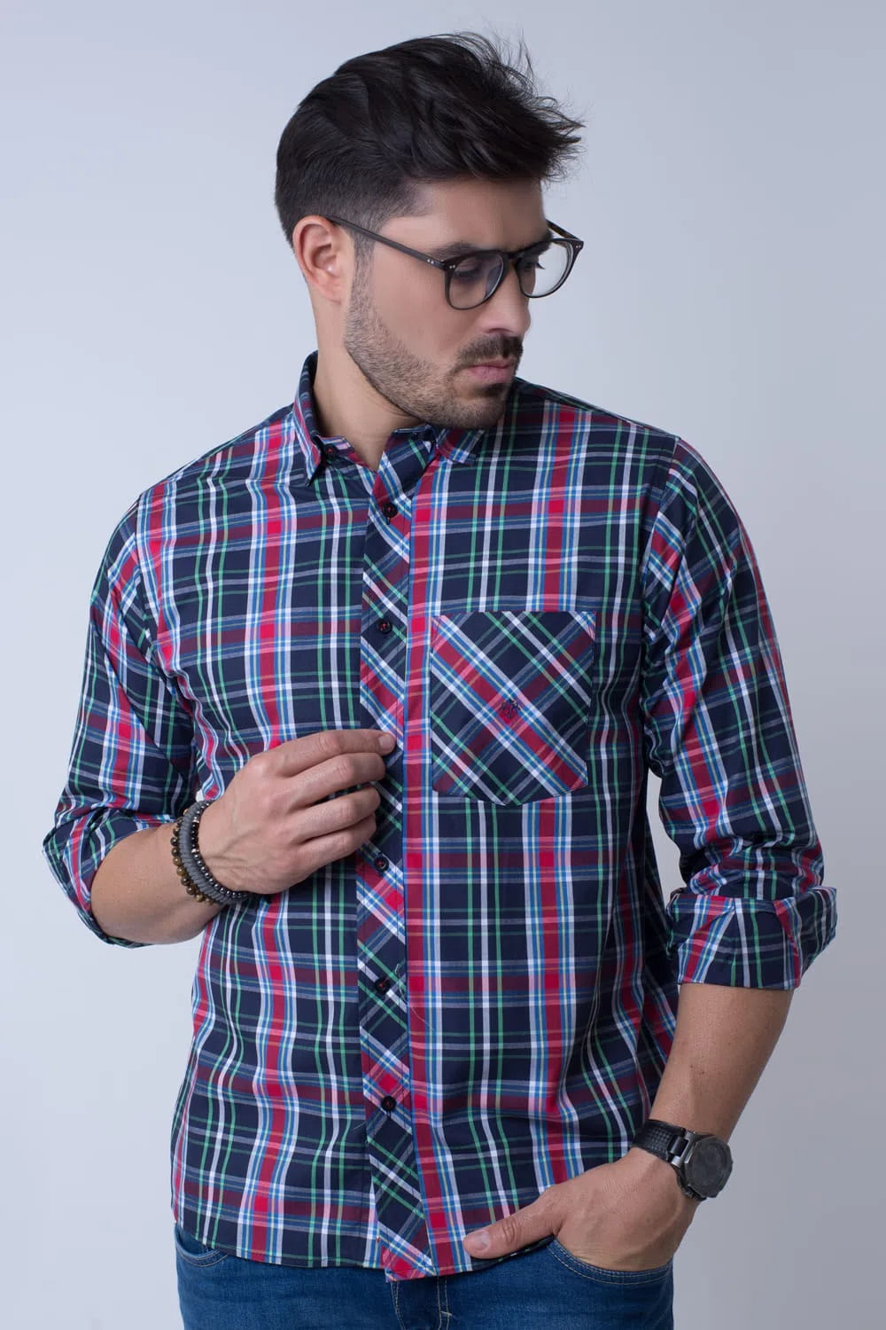 Camisa Xadrez Algodão ML Azul Médio