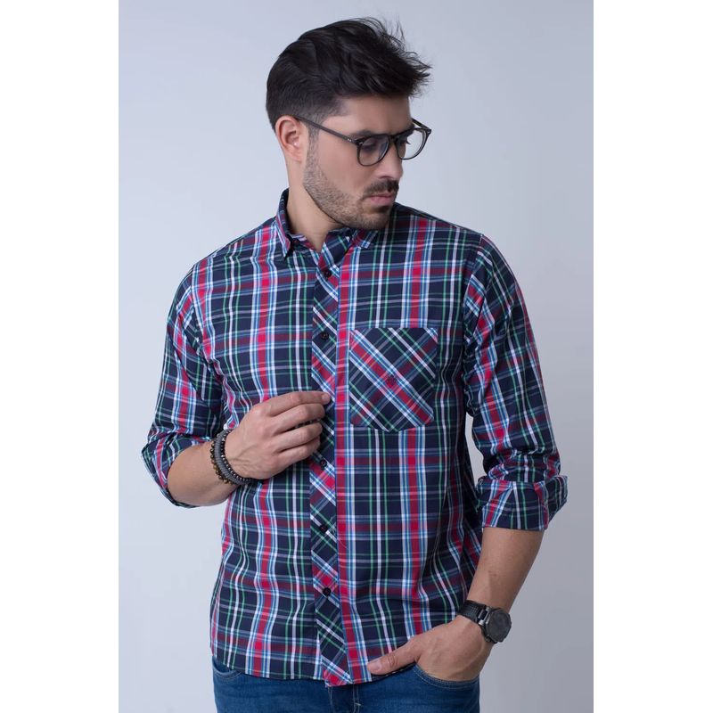 Camisa Xadrez Algodão ML Azul Médio