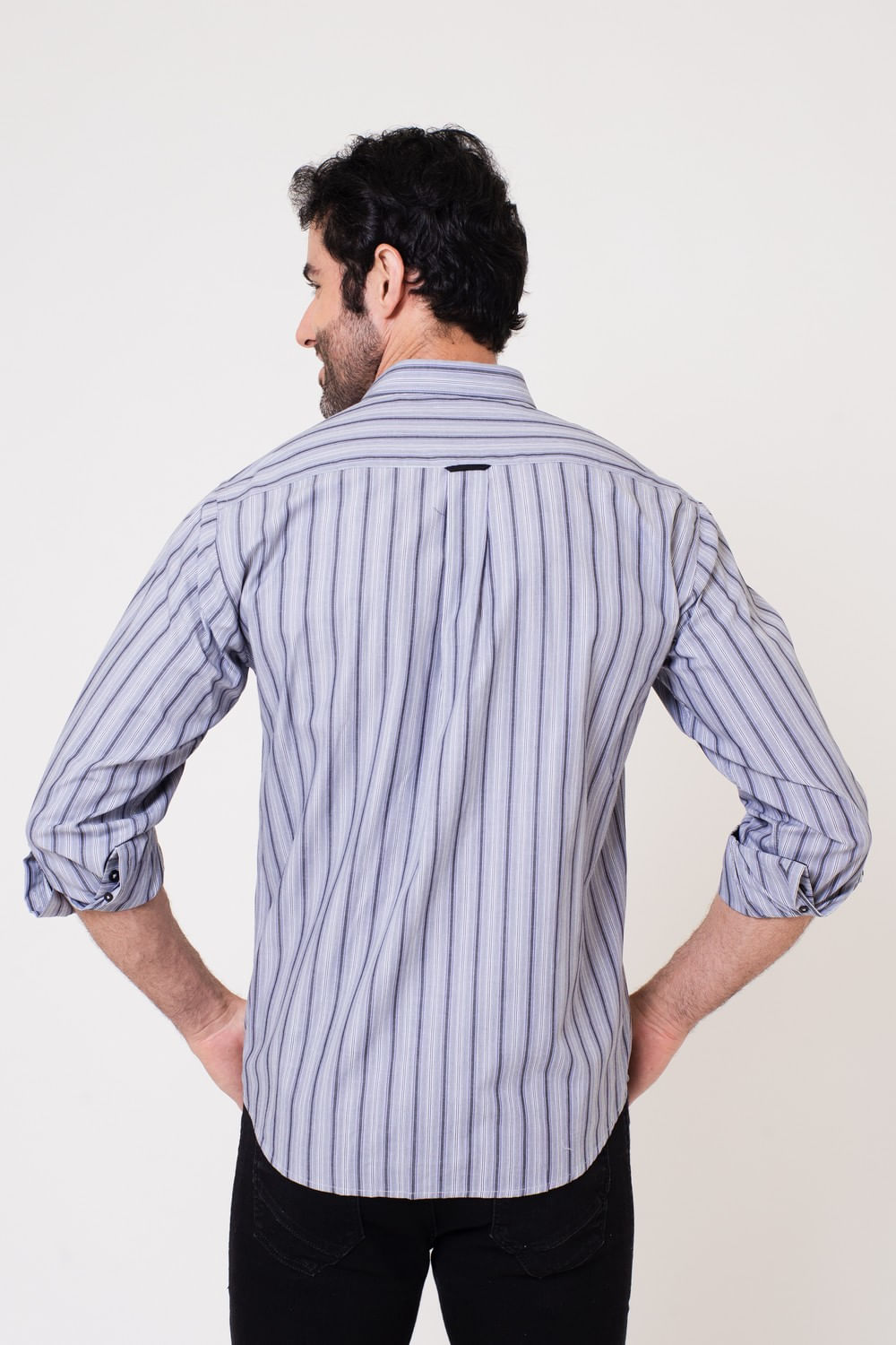 Camisa Listrada Algodão ML Cinza