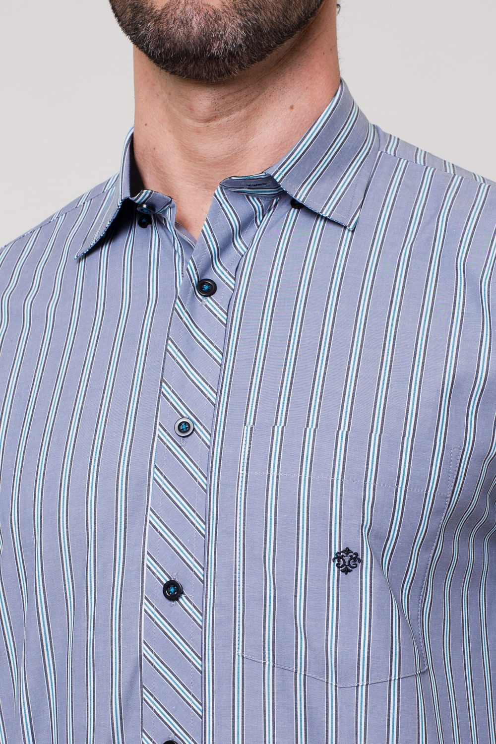 Camisa Listrada Algodão ML Cinza