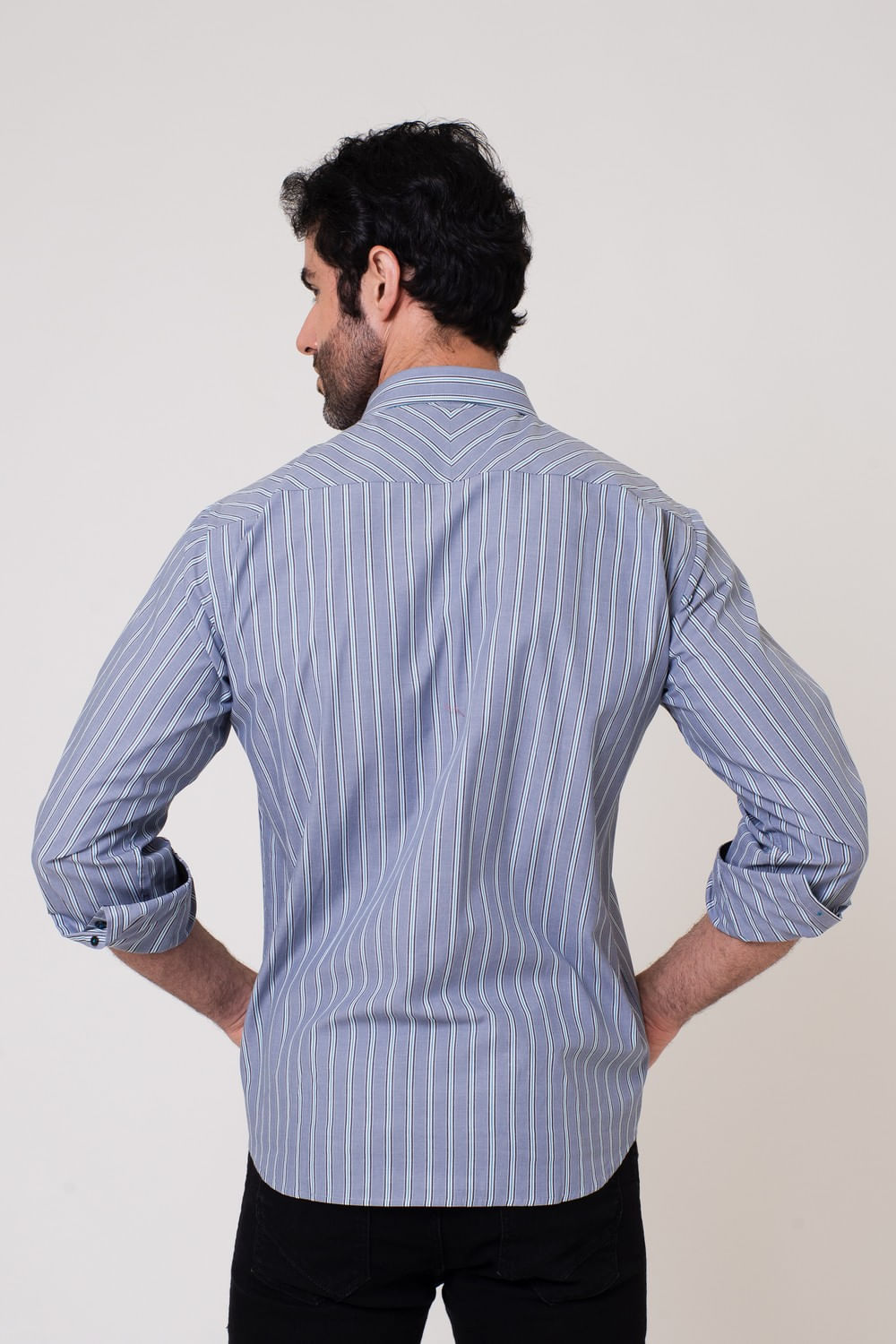Camisa Listrada Algodão ML Cinza