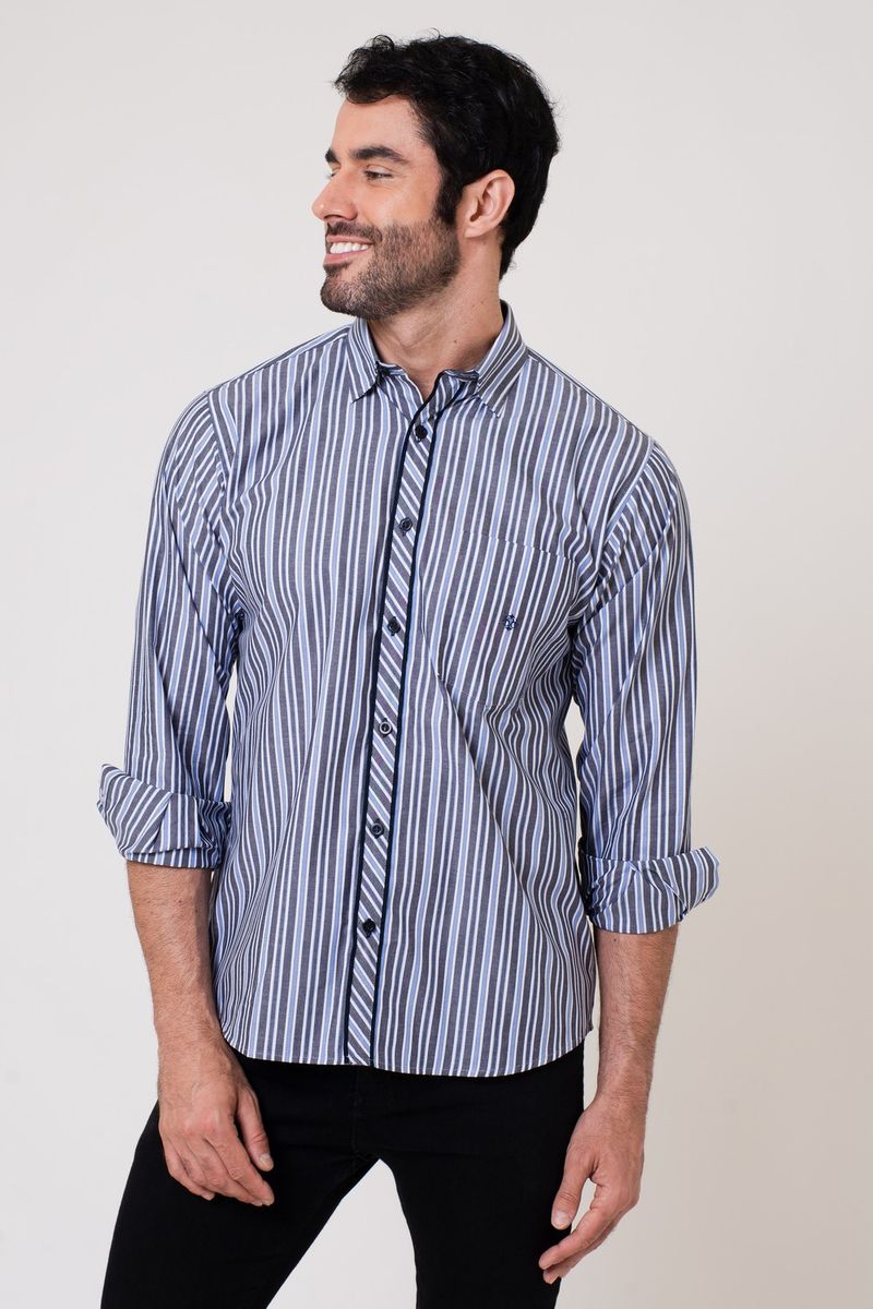 Camisa-Listrada-Algodao-ML-AZUL-MARINHO-1-204-07414-01