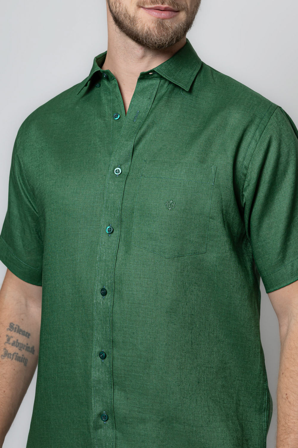 Camisa Puro Linho MC Verde Escuro