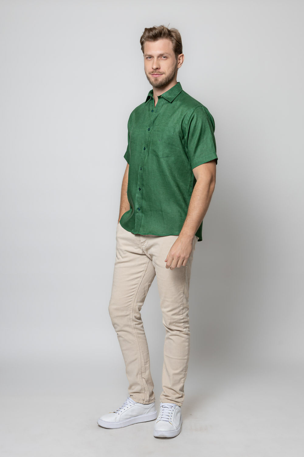 Camisa Puro Linho MC Verde Escuro