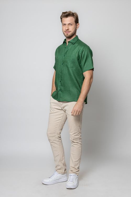 Camisa Puro Linho MC Verde Escuro