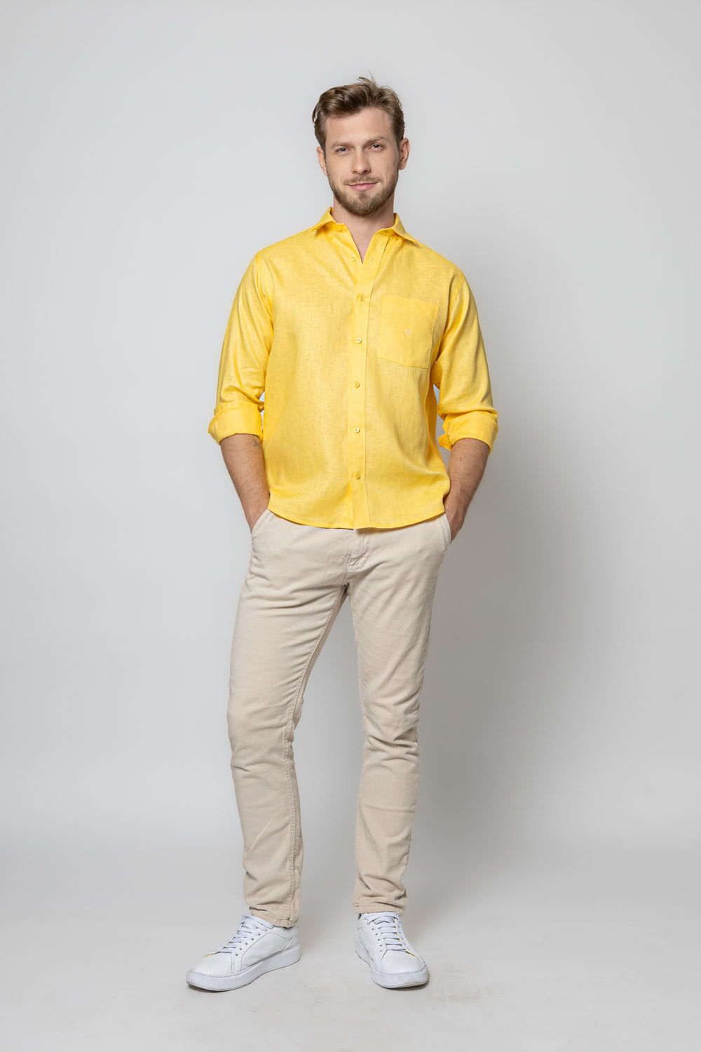 Camisa Puro Linho ML Amarelo