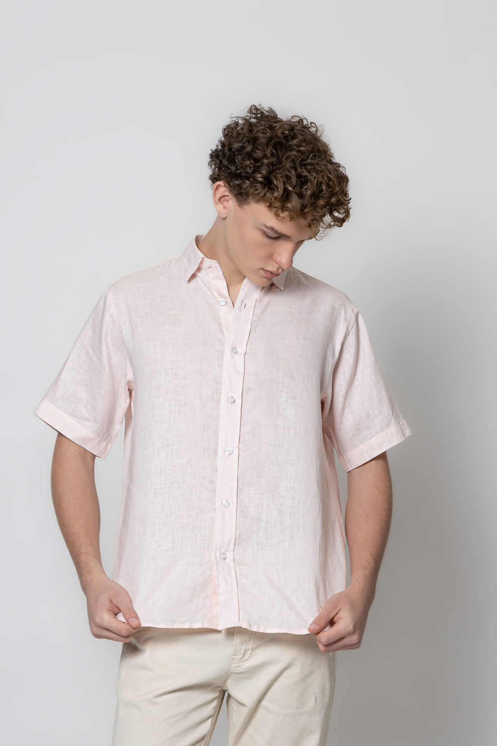 Camisa Slim Puro Linho Rosa