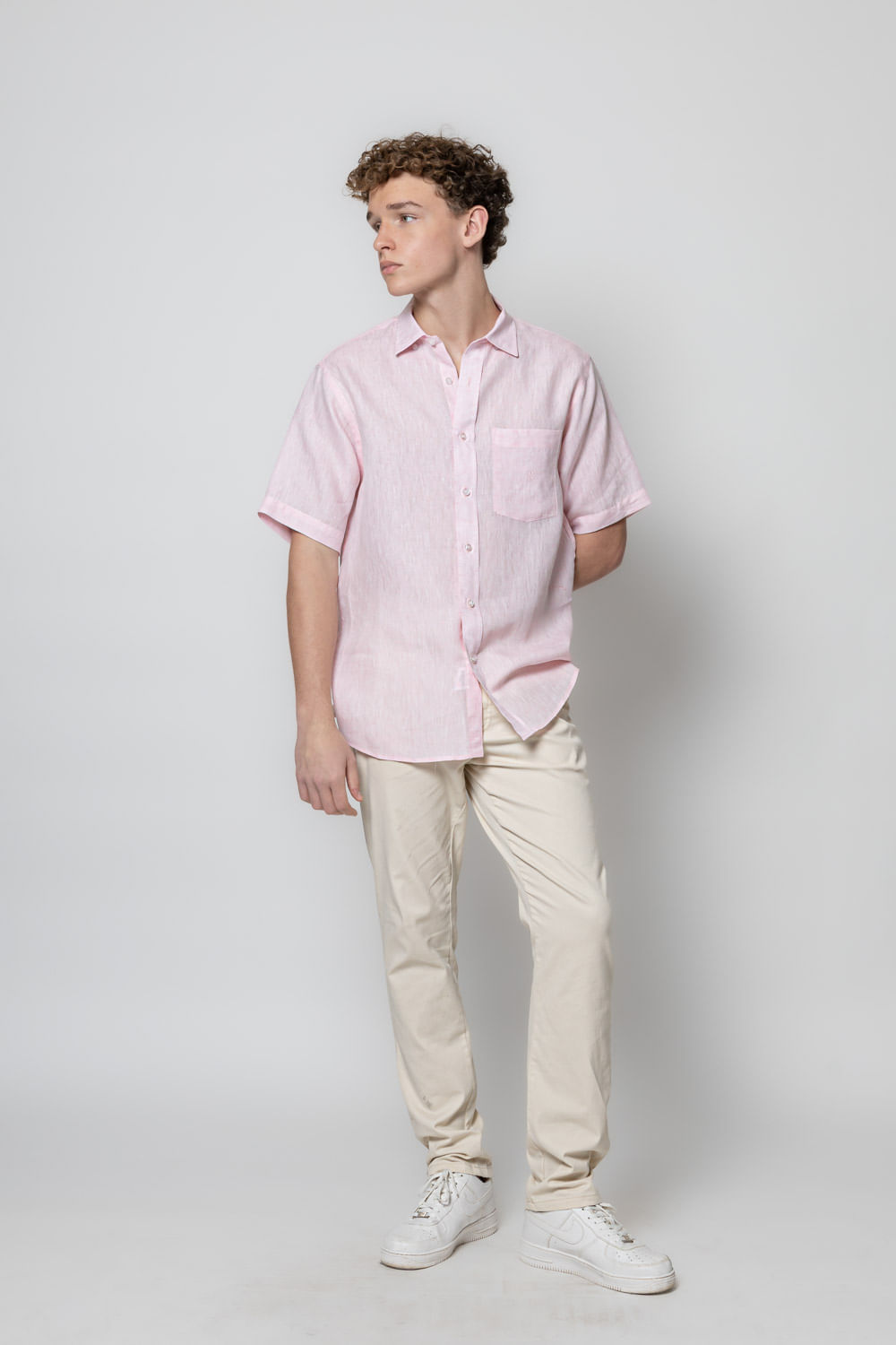 Camisa Puro Linho Mescla MC Rosa