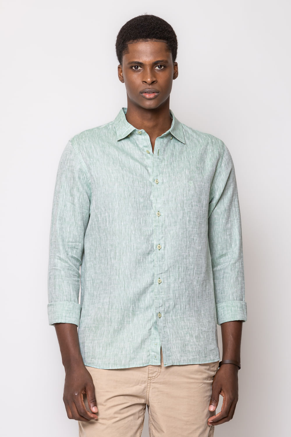 Camisa Slim Linho Mescla ML Verde