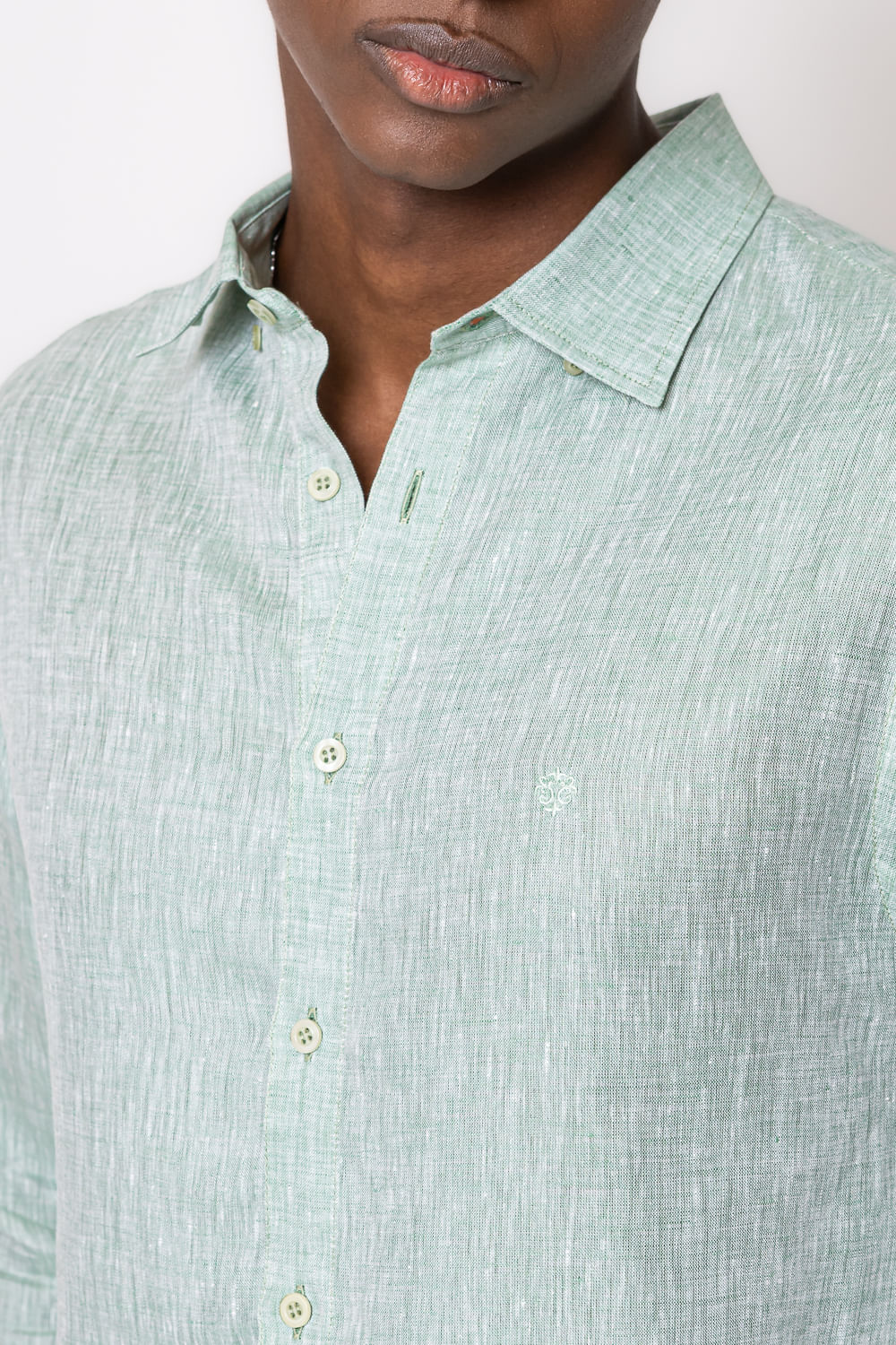 Camisa Slim Linho Mescla ML Verde