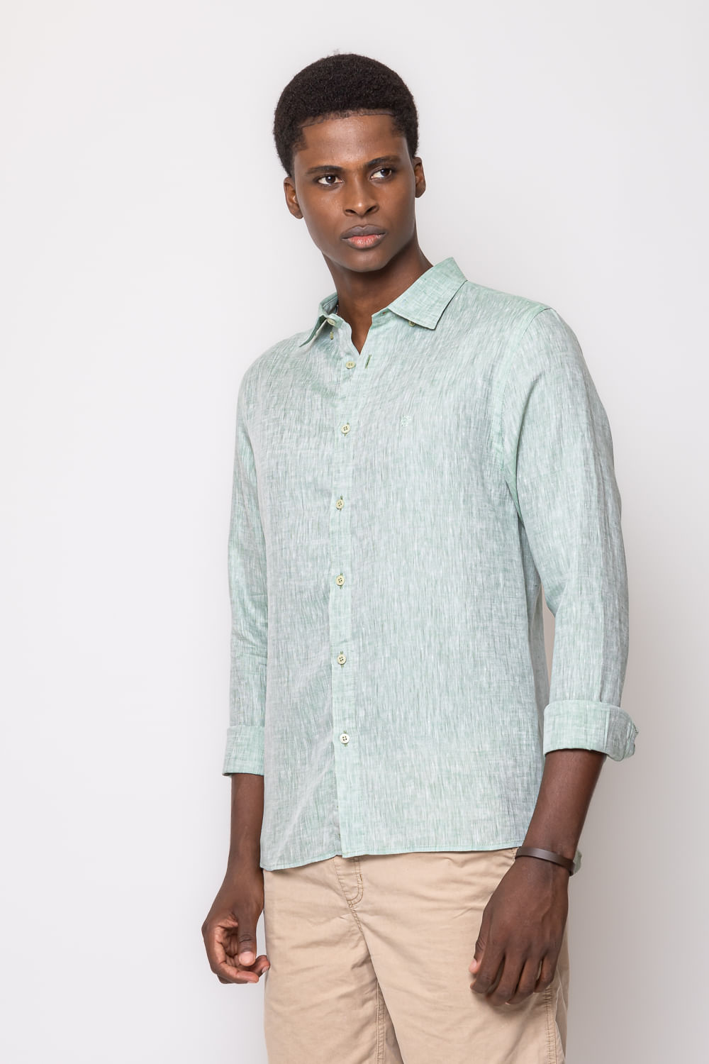 Camisa Slim Linho Mescla ML Verde