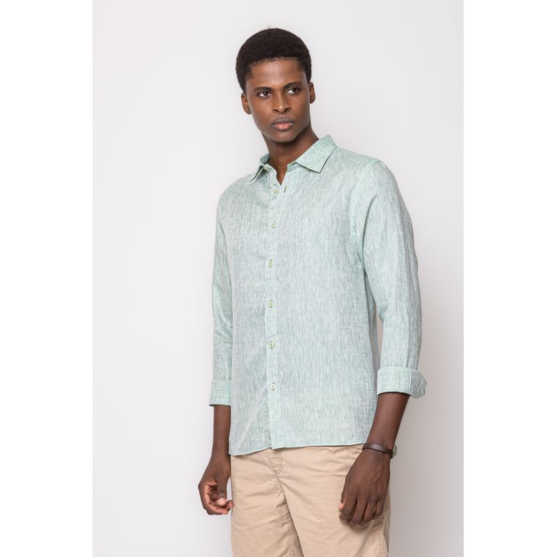 Camisa Slim Linho Mescla ML Verde