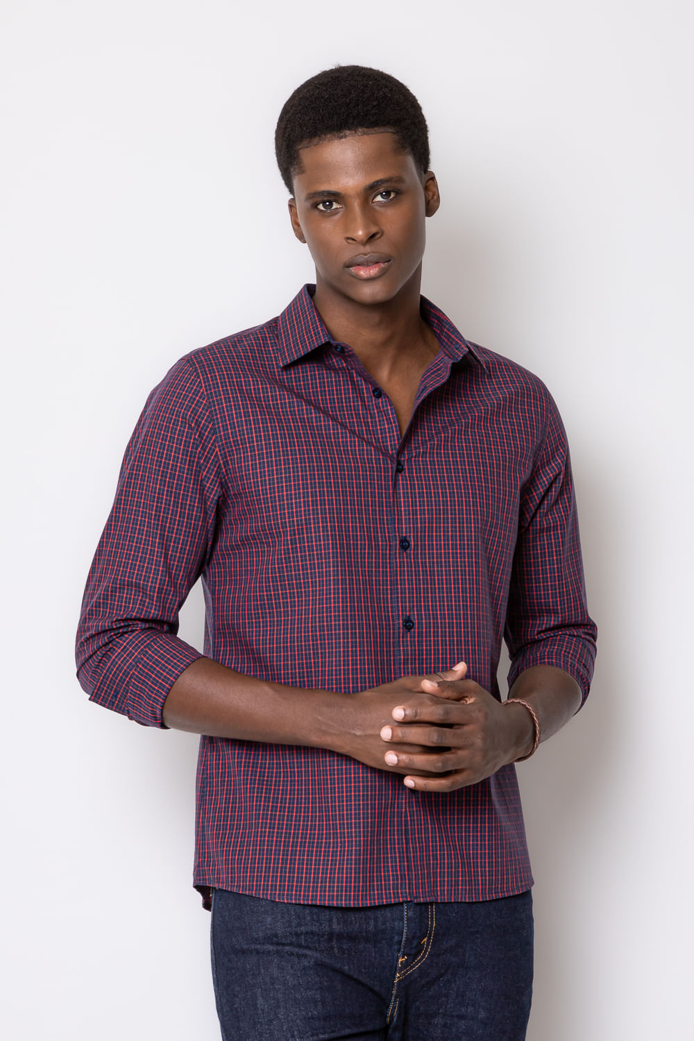 Camisa Slim Xadrez Algodão ML Vermelho