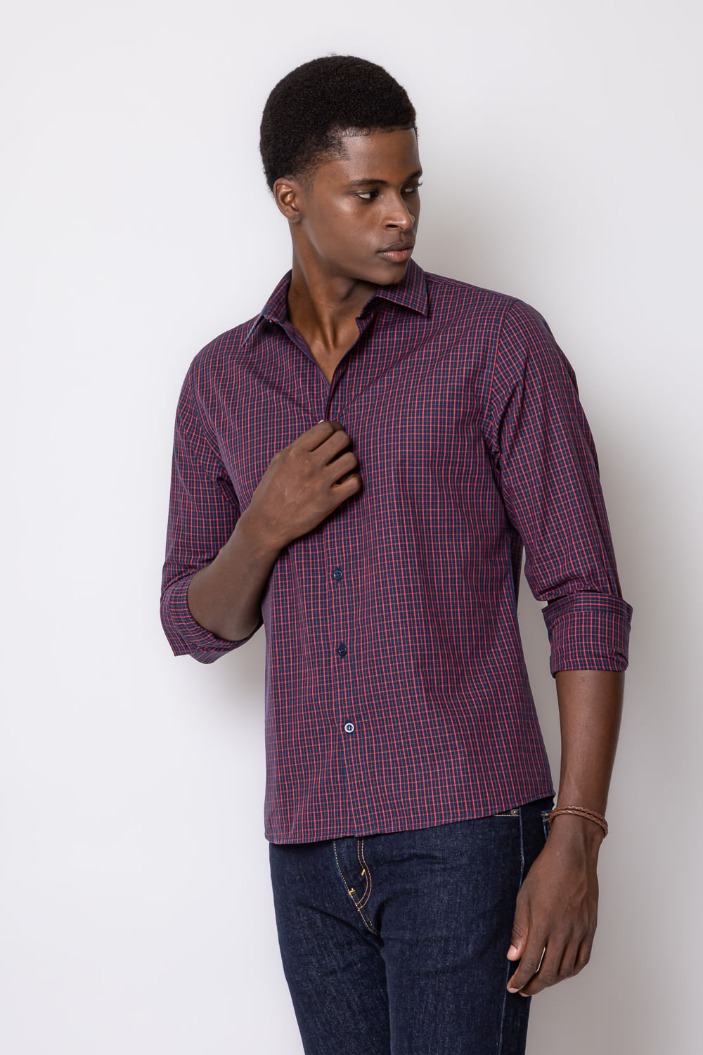 Camisa Slim Xadrez Algodão ML Vermelho