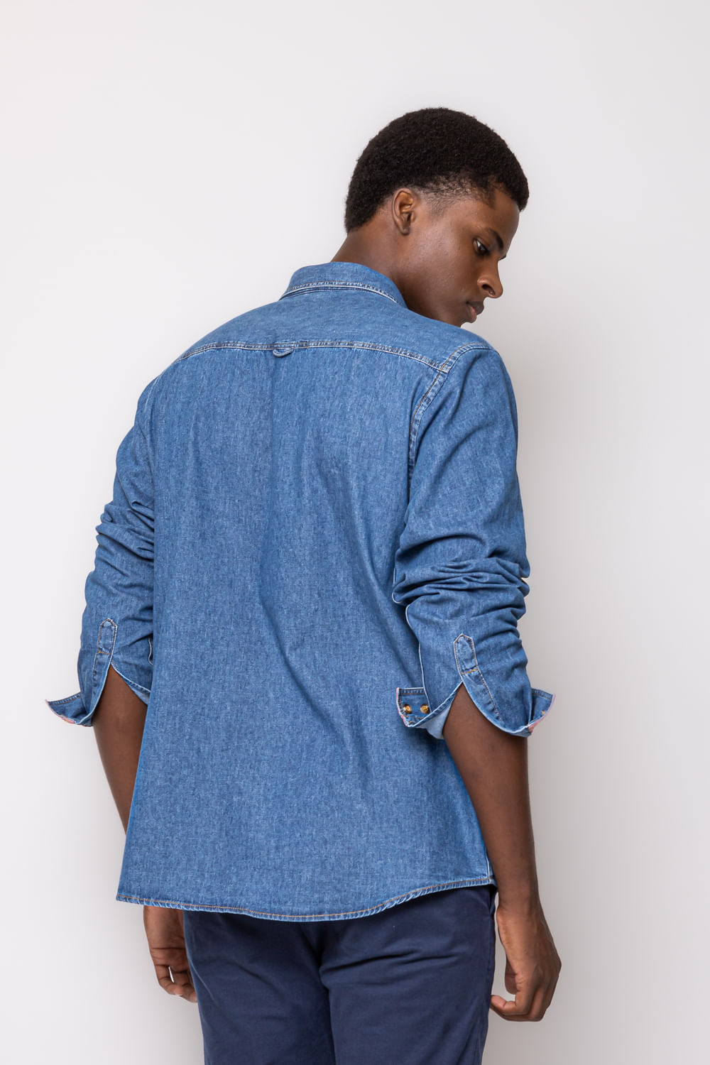 Camisa Slim Jeans ML Azul Escuro