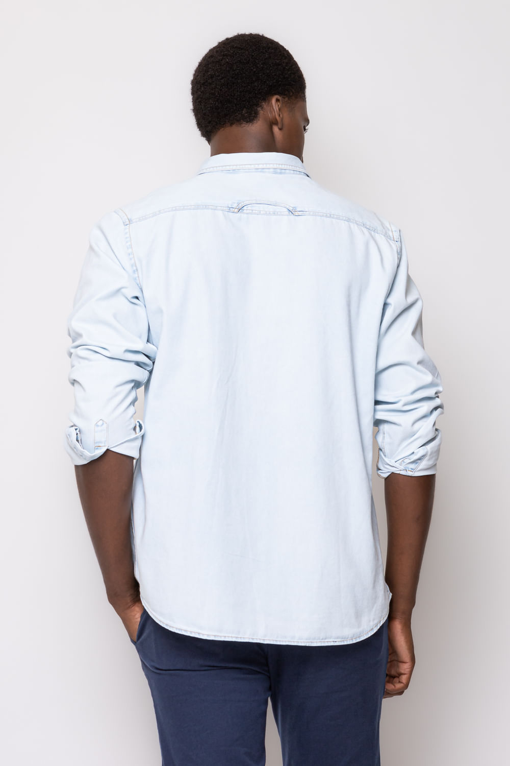 Camisa Slim Jeans ML Azul Escuro