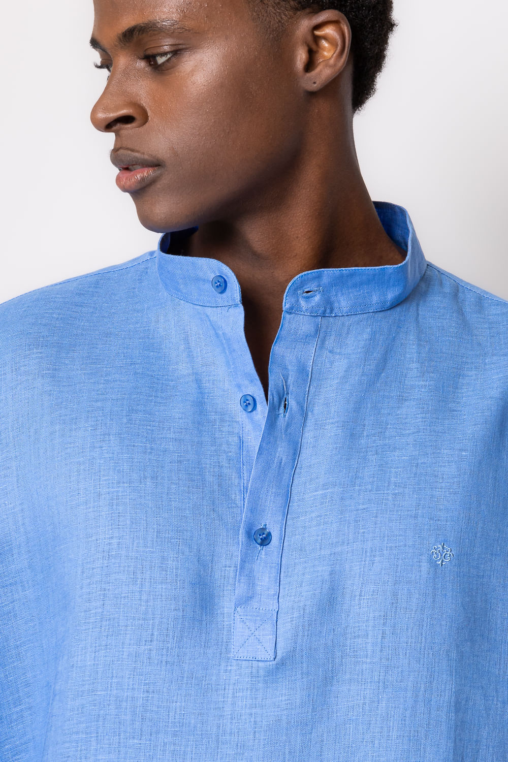 Camisa Bata Puro Linho ML Azul Claro