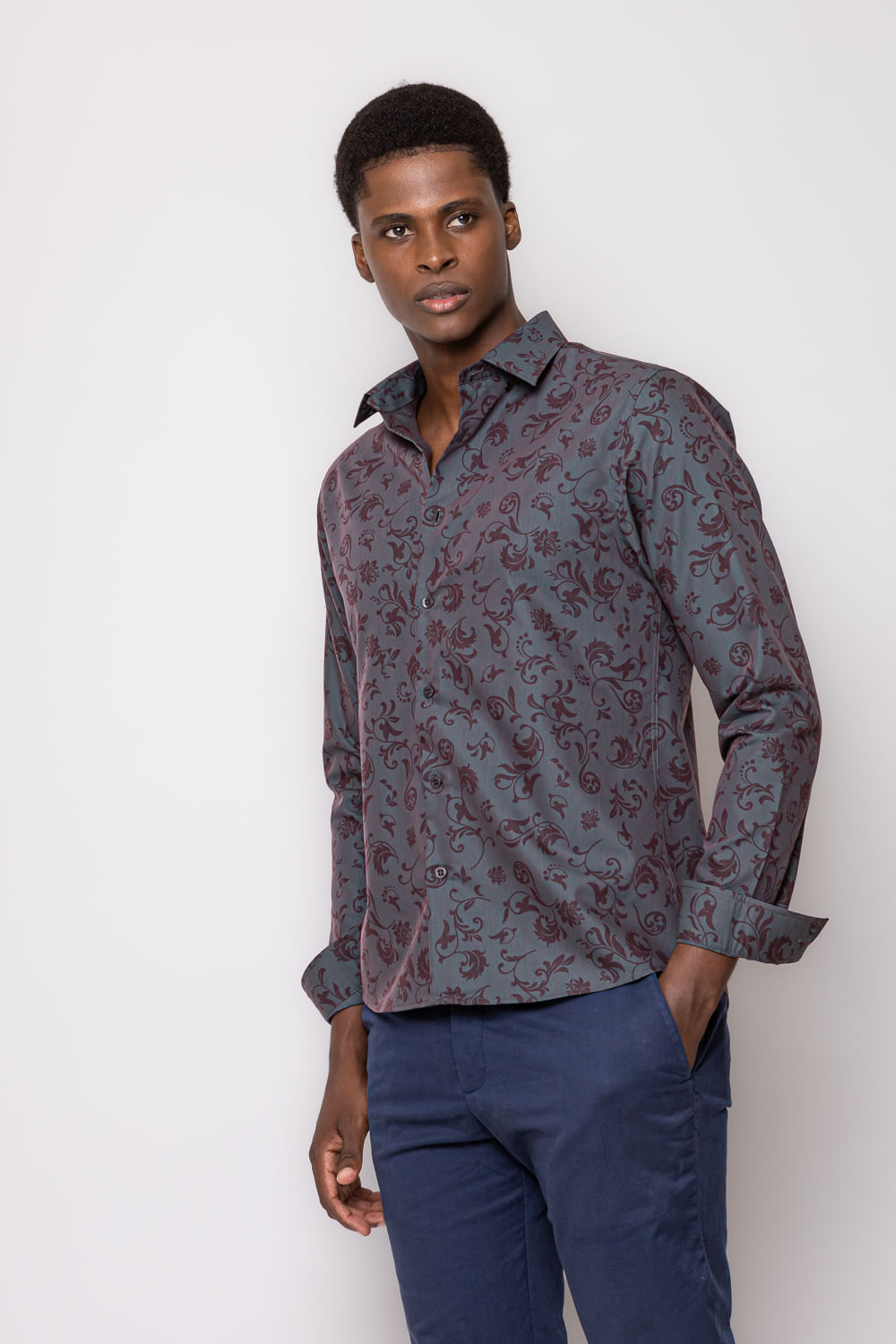 Camisa Slim Estampada Microfibra com Visose ML Verde