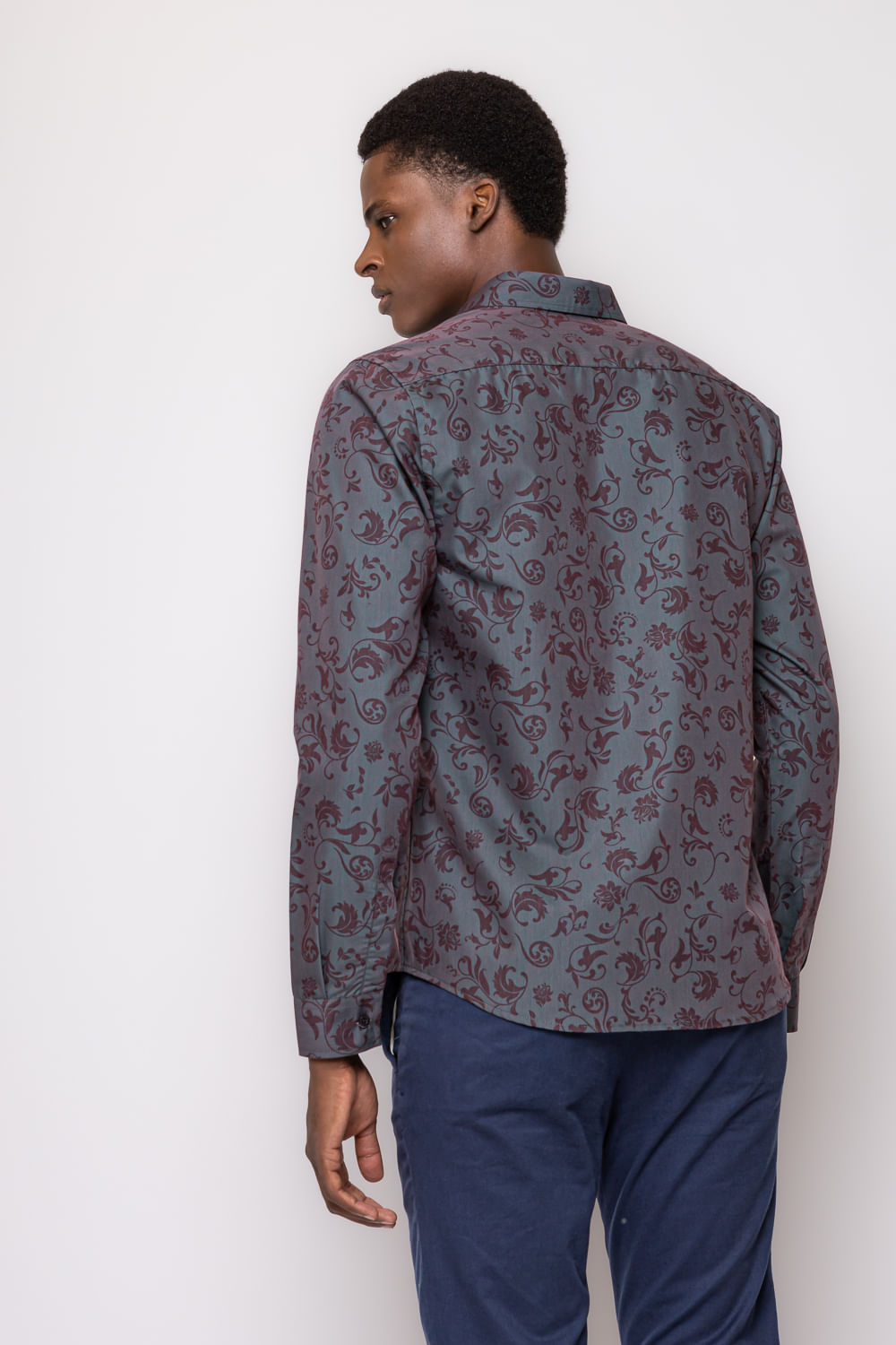 Camisa Slim Estampada Microfibra com Visose ML Verde