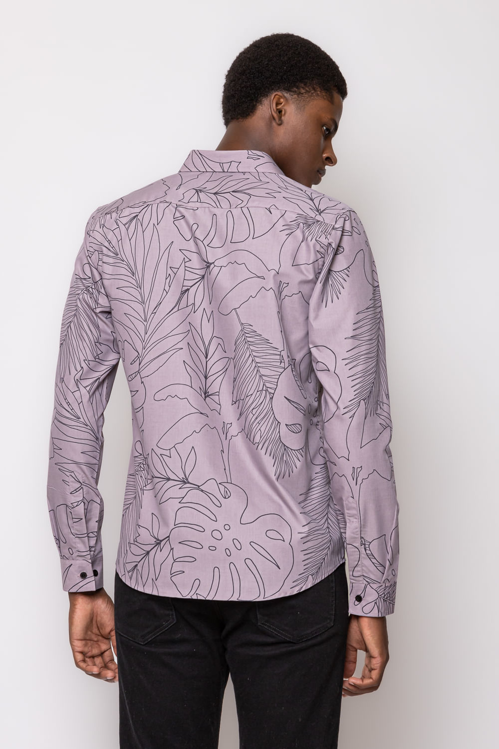 Camisa Slim Estampada Microfibra com Visose ML Rosa