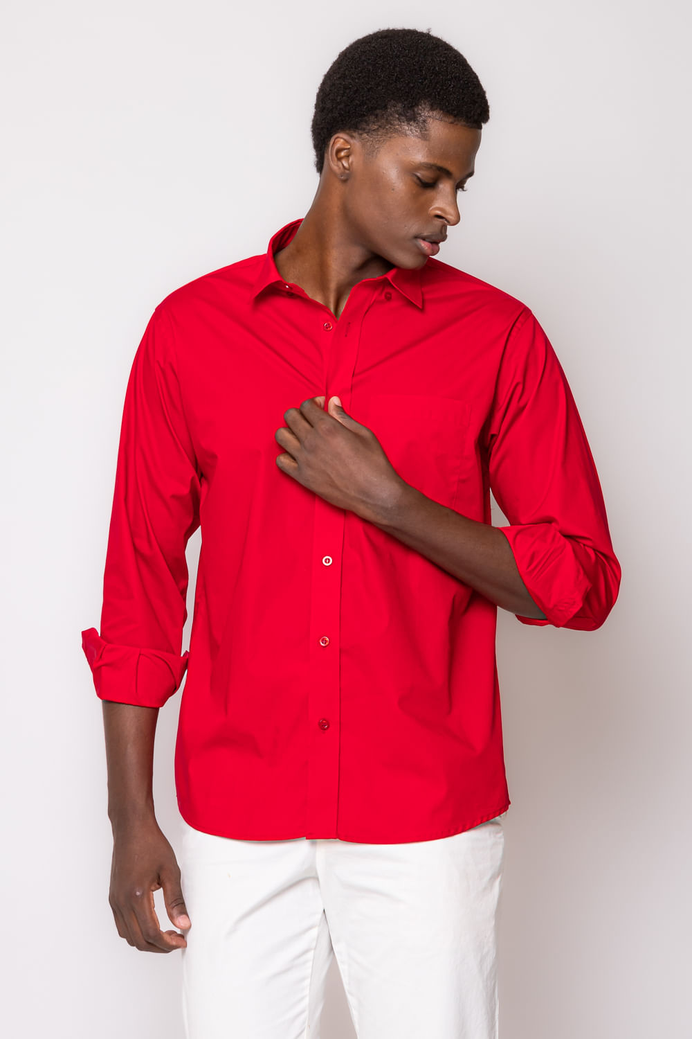 Camisa Social Algodão Fio 50 Vermelho