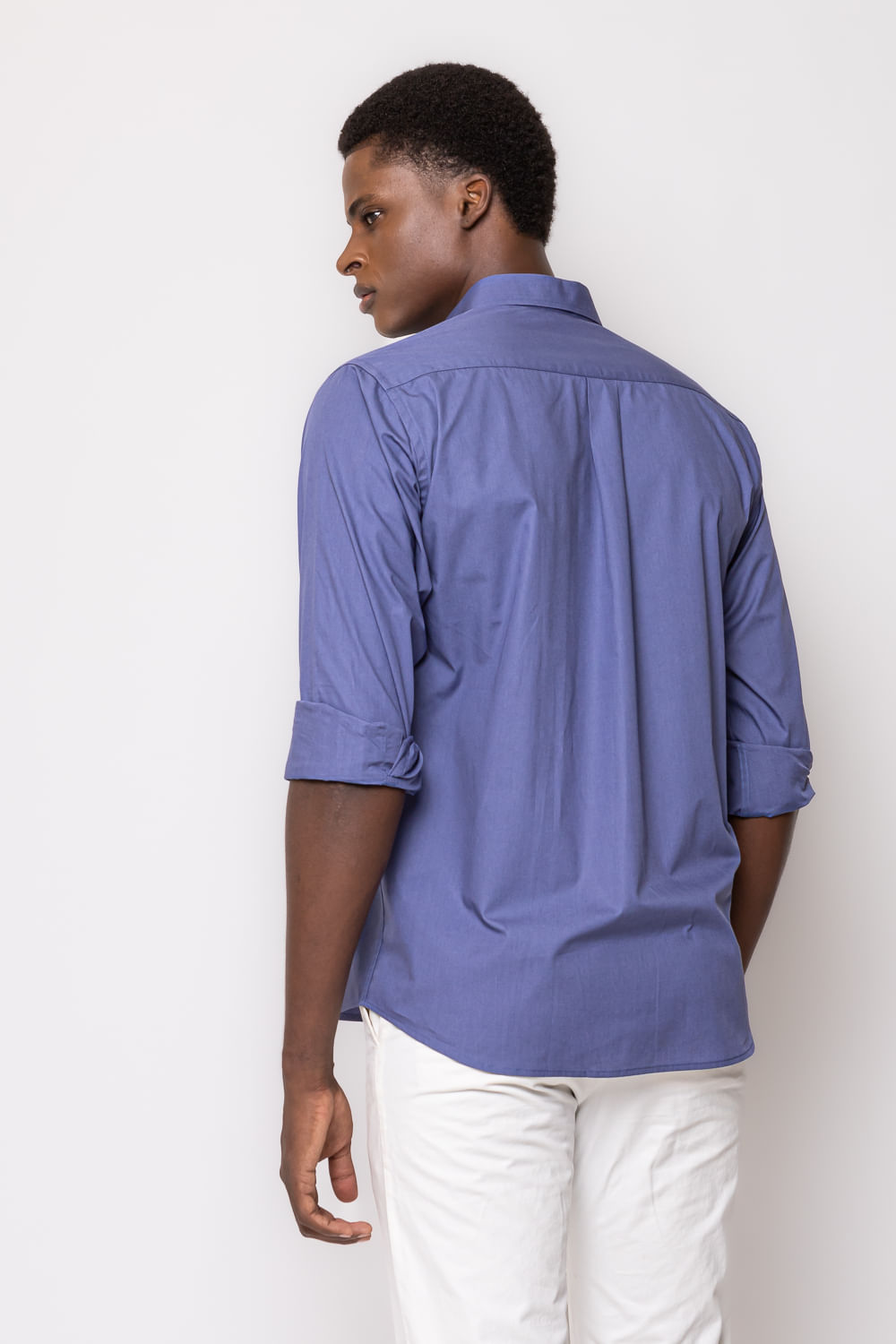 Camisa Social Algodão Fio 50 Azul Escuro