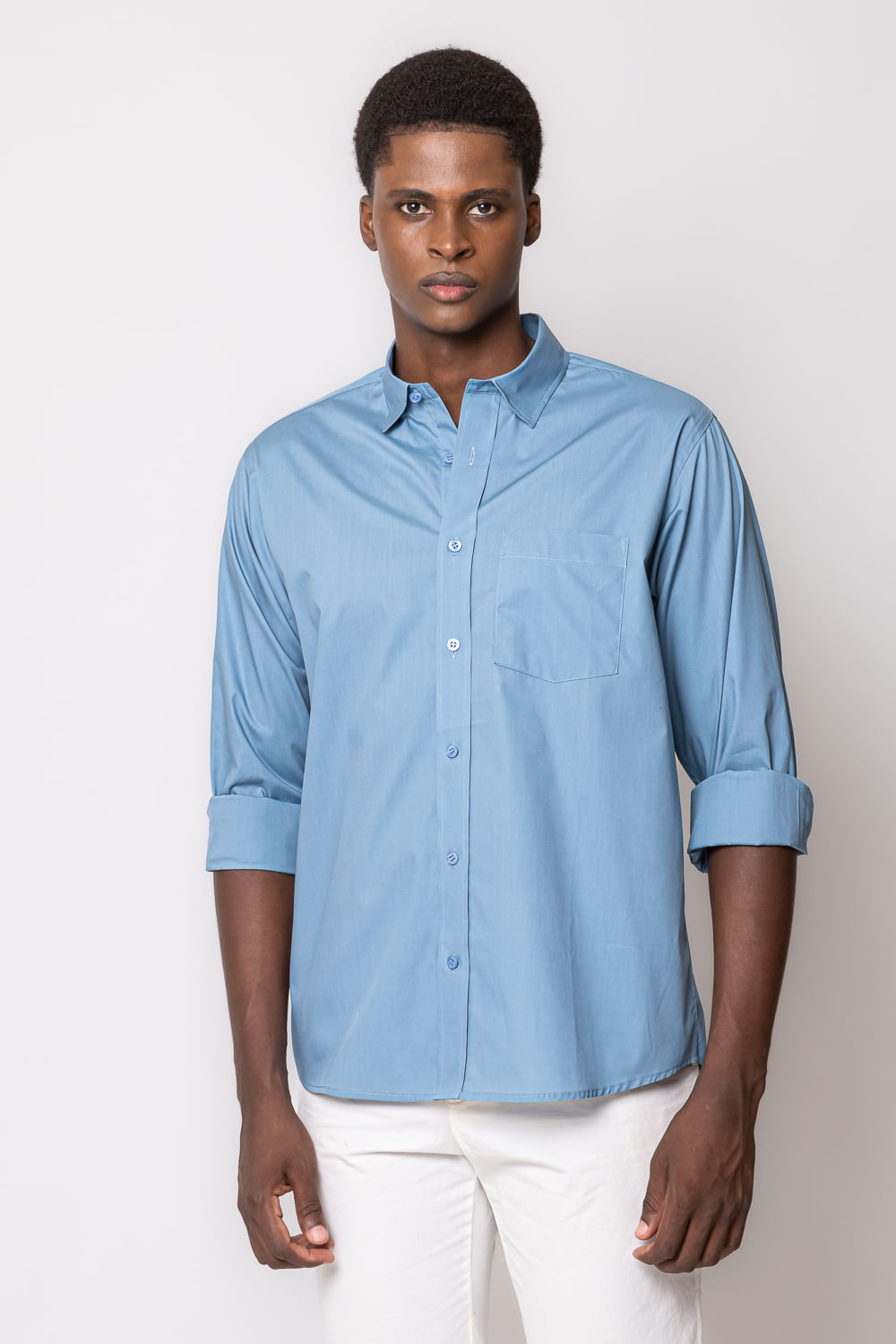 Camisa Social Algodão Fio 50 Azul