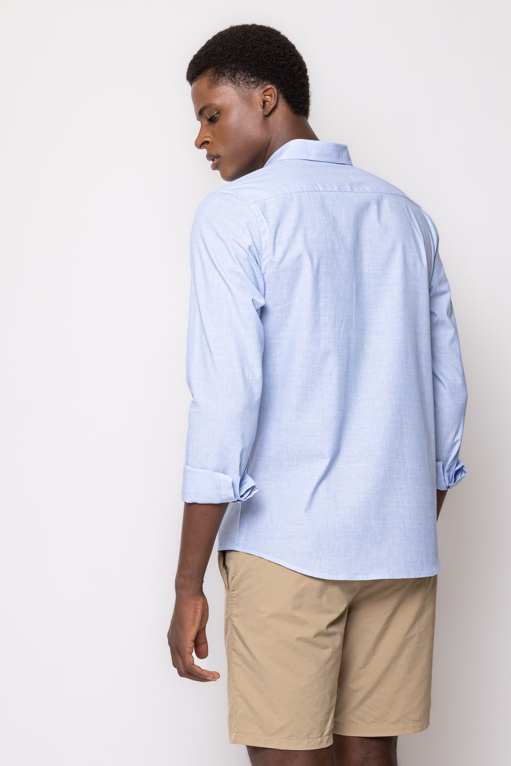 Camisa Social Slim Algodão Misto Azul Claro