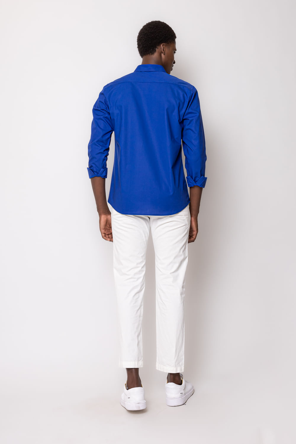 Camisa Social Slim Algodão Misto Azul Médio
