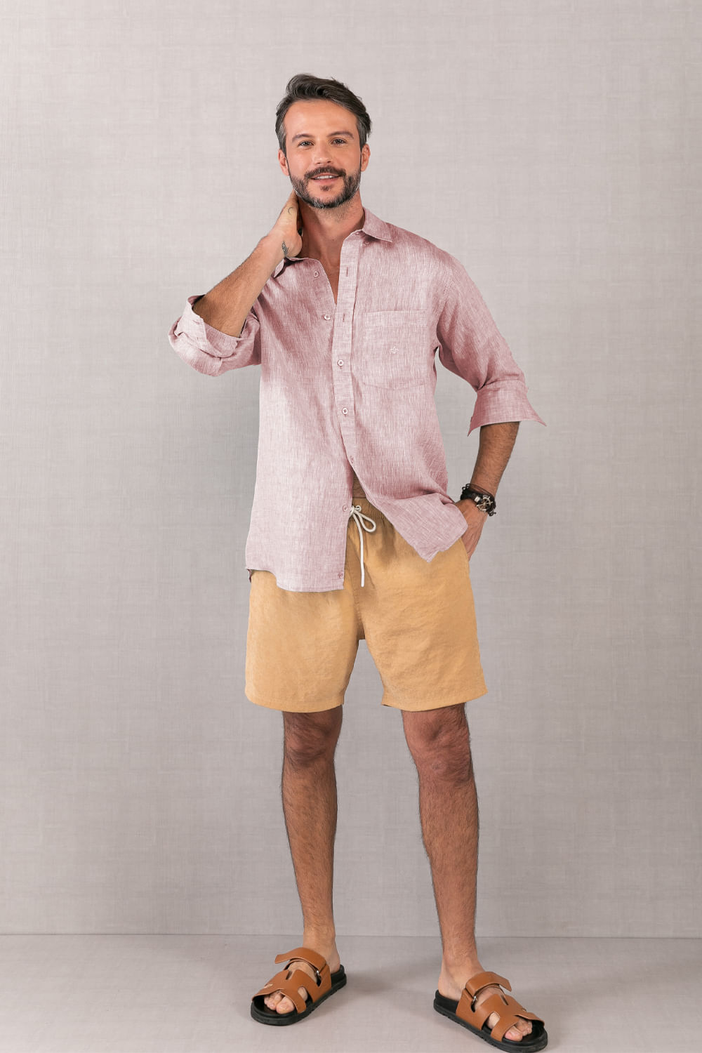 Camisa Puro Linho Mescla ML Rosa