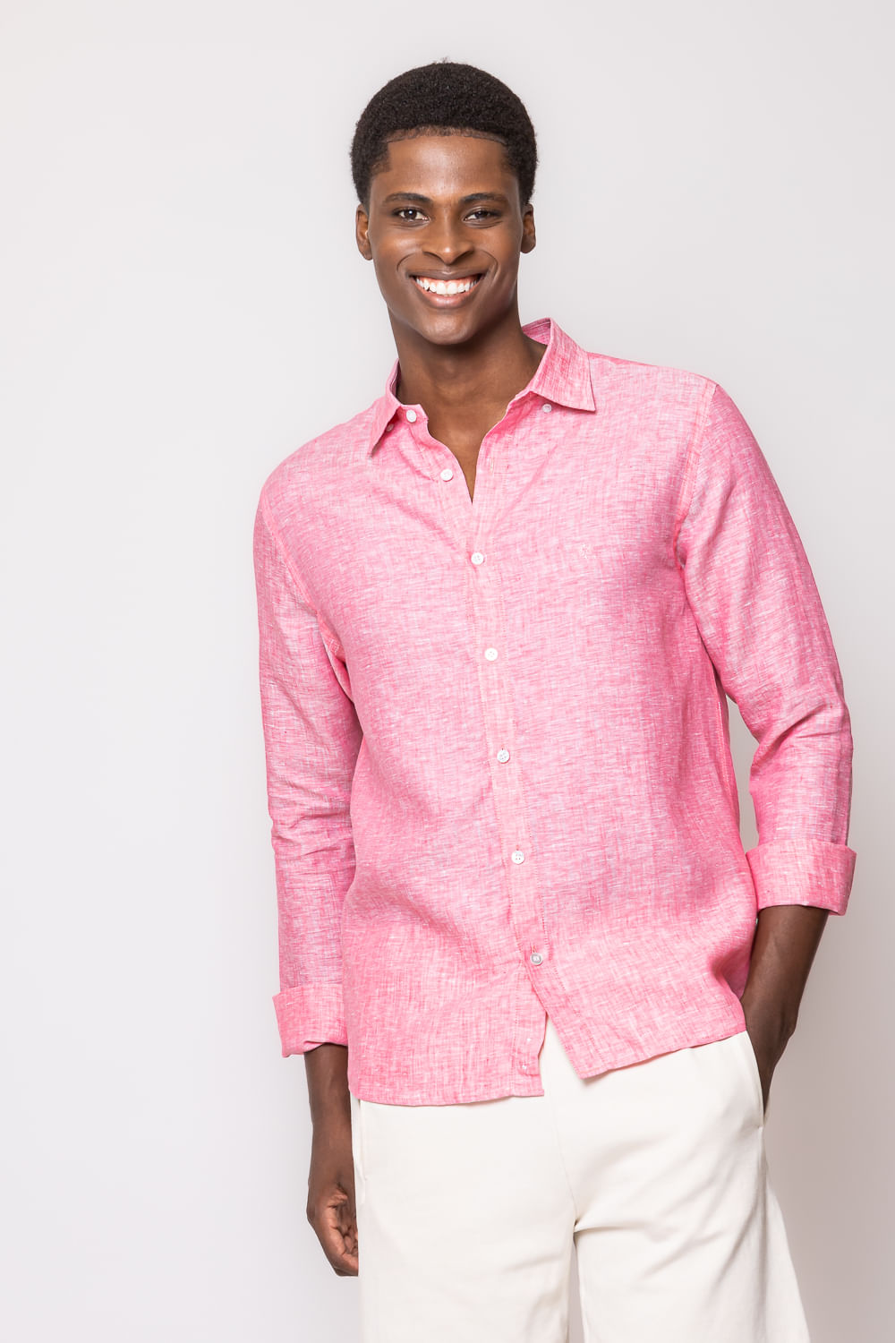 Camisa Slim Linho Mescla ML Vermelho