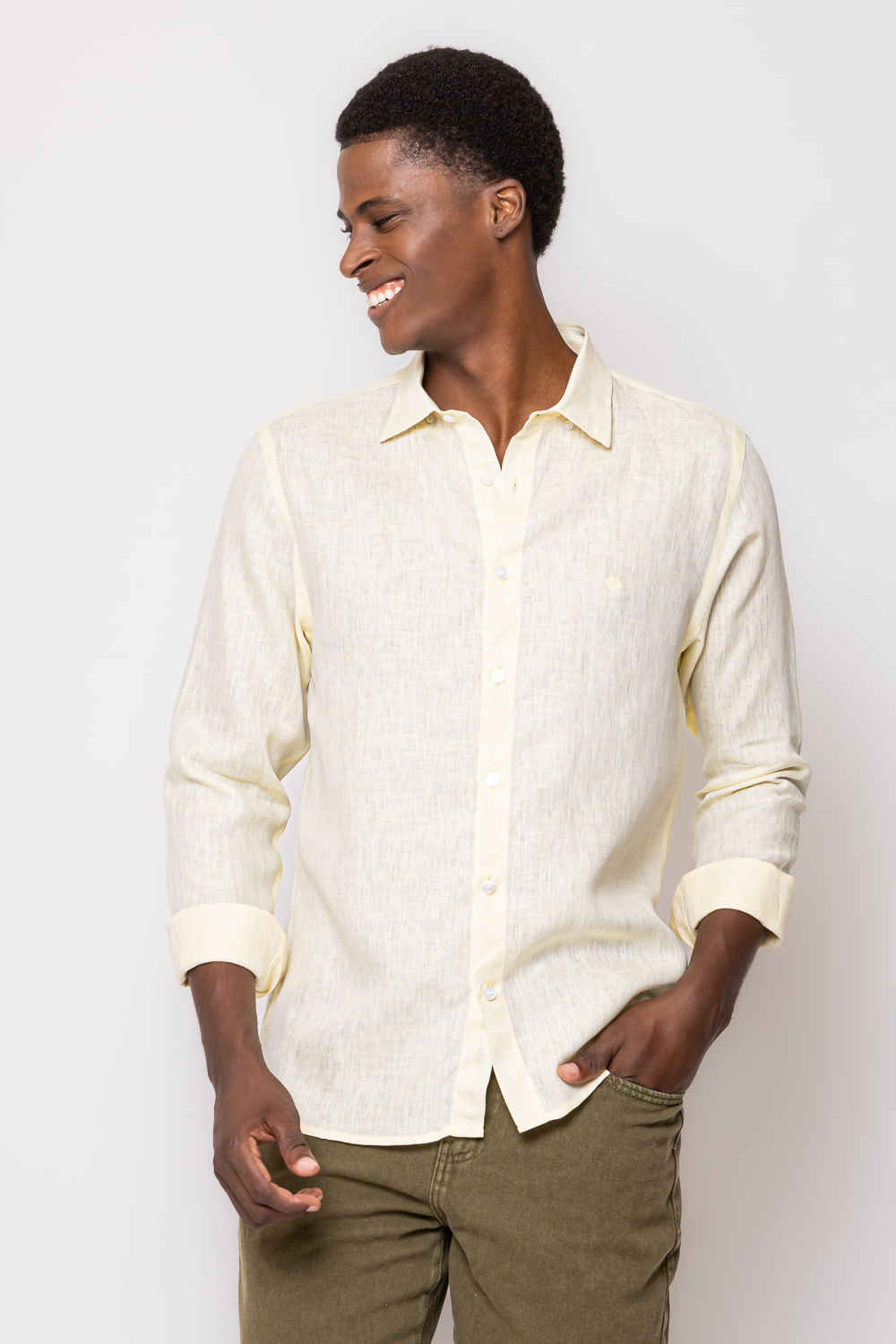 Camisa Slim Linho Mescla ML Creme