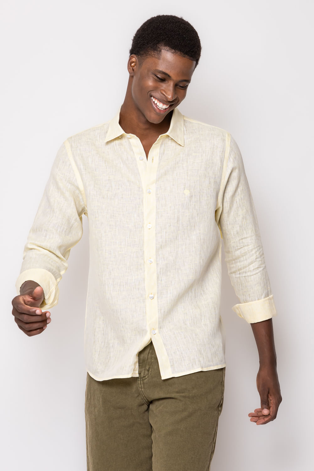 Camisa Slim Linho Mescla ML Creme