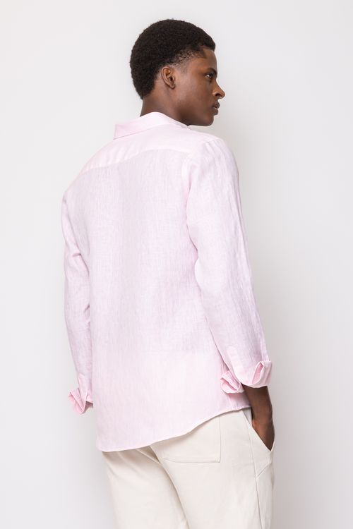 Camisa Slim Linho Mescla ML Rosa