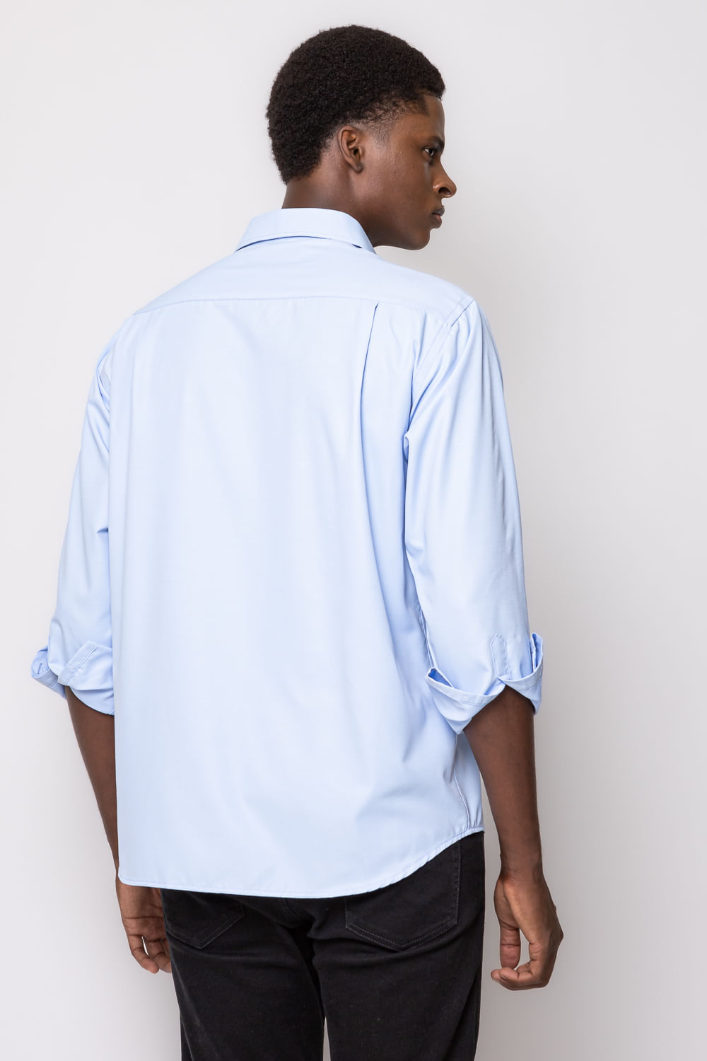 Camisa Social Maquinetada Algodão Misto Azul Claro