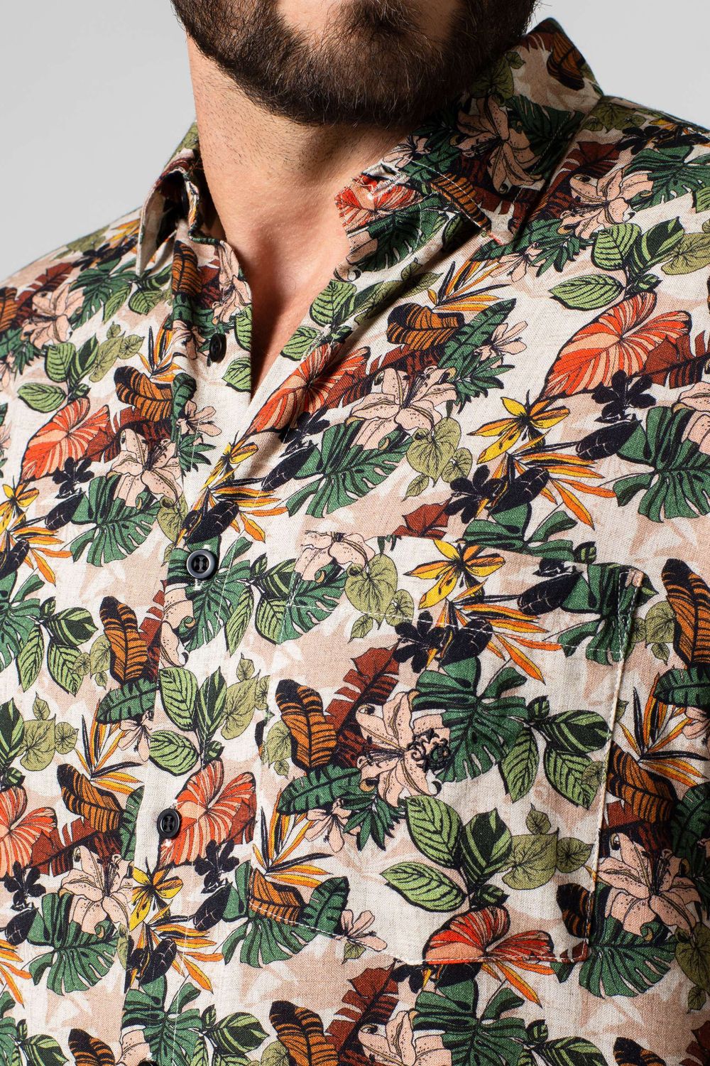 Camisa Estampada Linho c/ Modal ML Verde Escuro