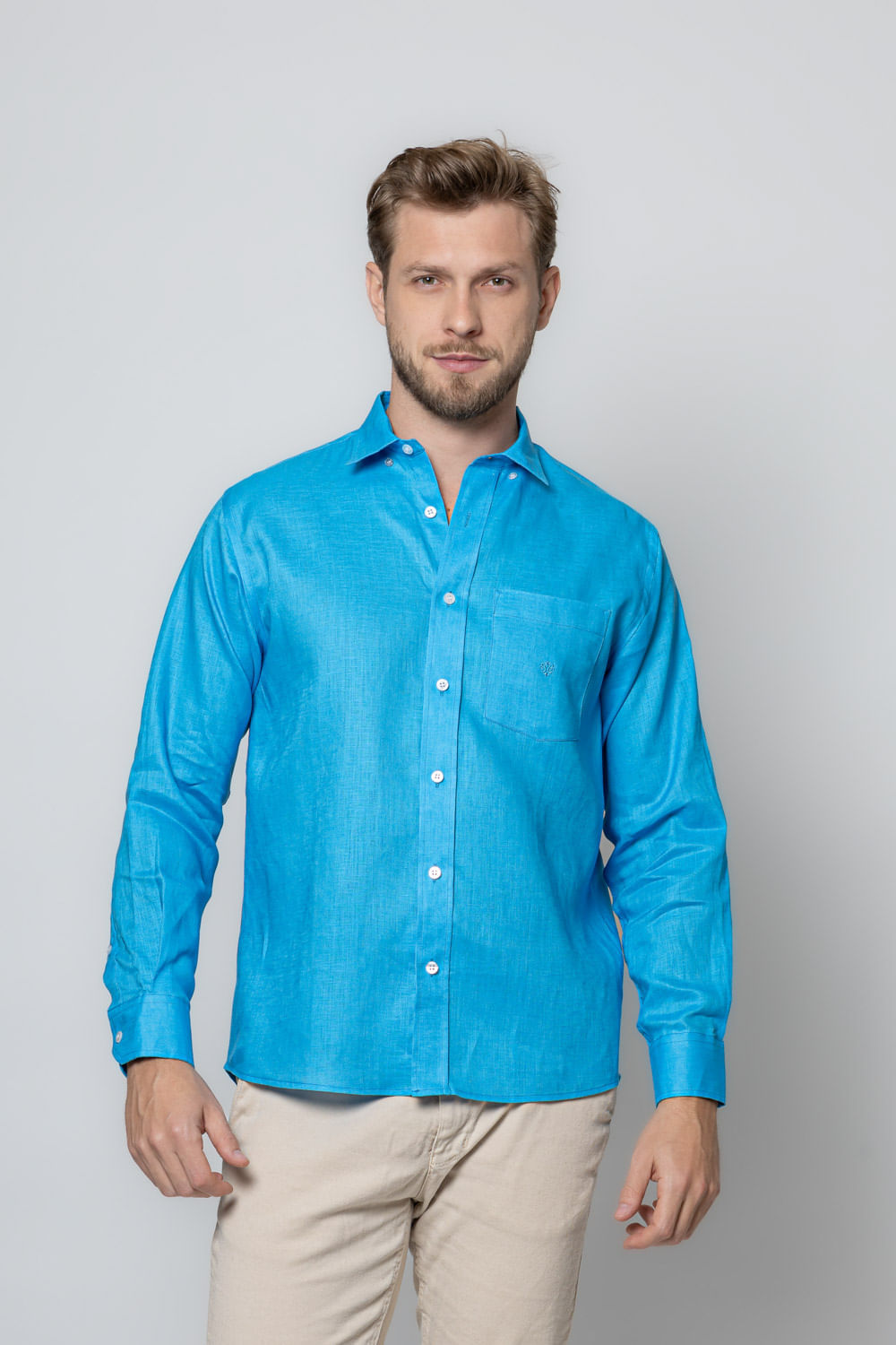 Camisa Puro Linho ML Azul Claro