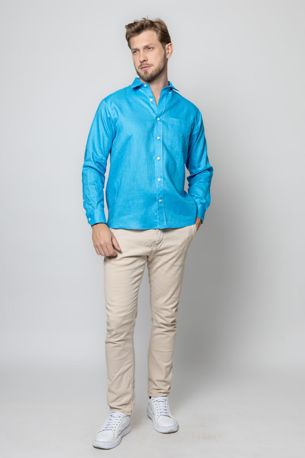 Camisa Puro Linho ML Azul Claro