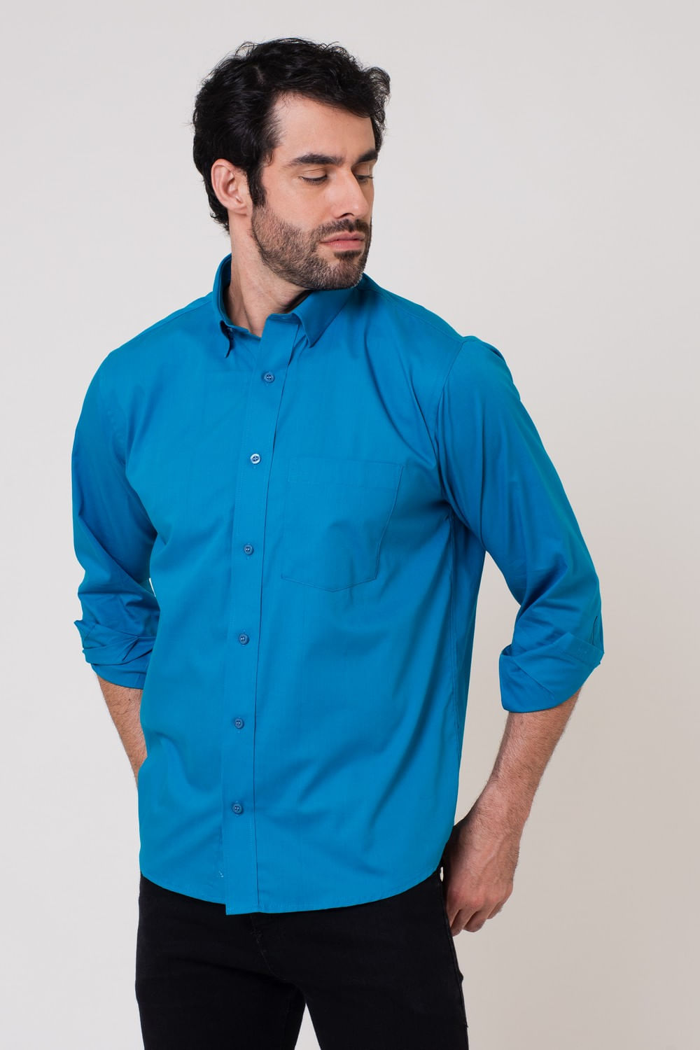 Camisa Algodão ML Azul Claro