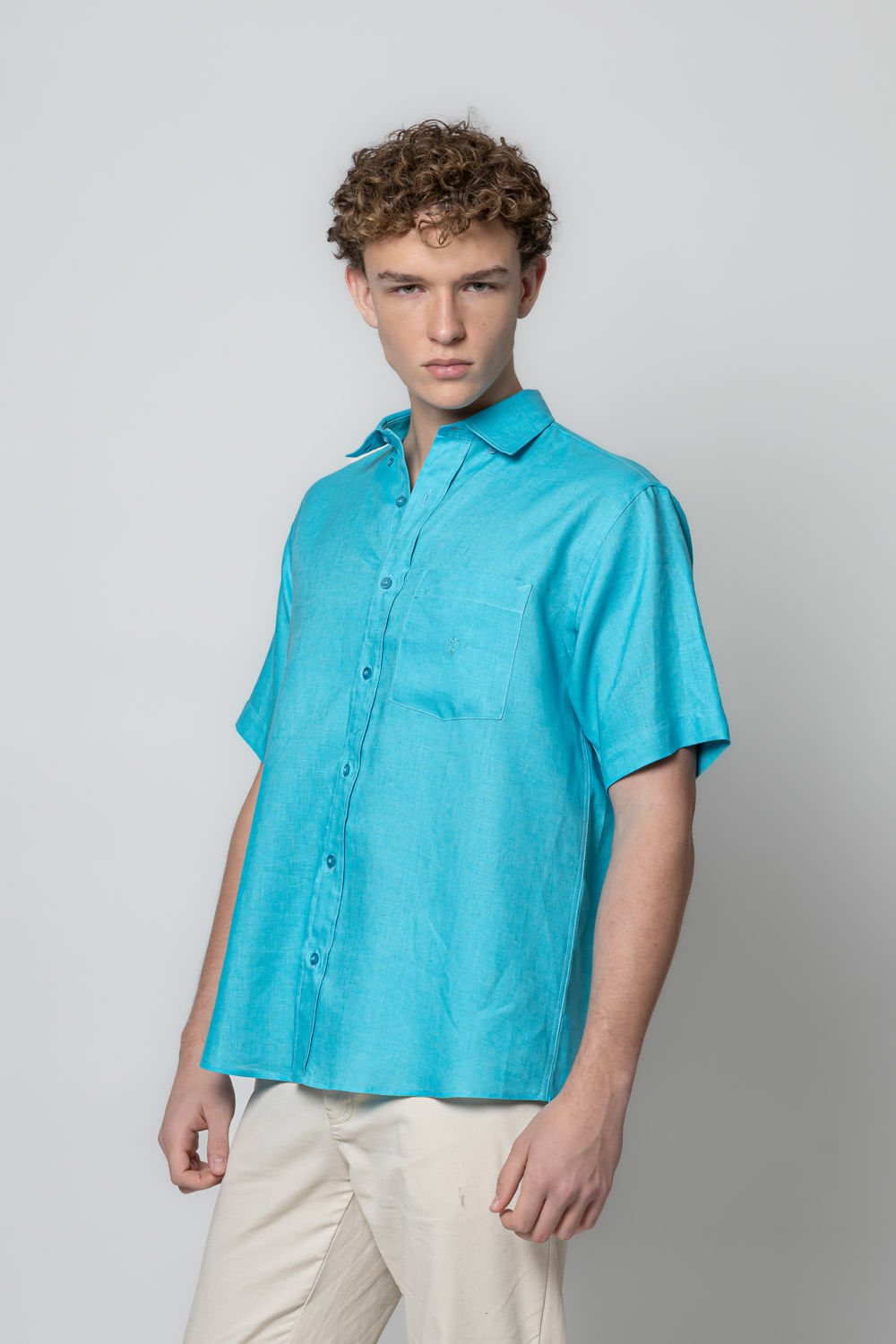 Camisa Puro Linho MC Azul Claro