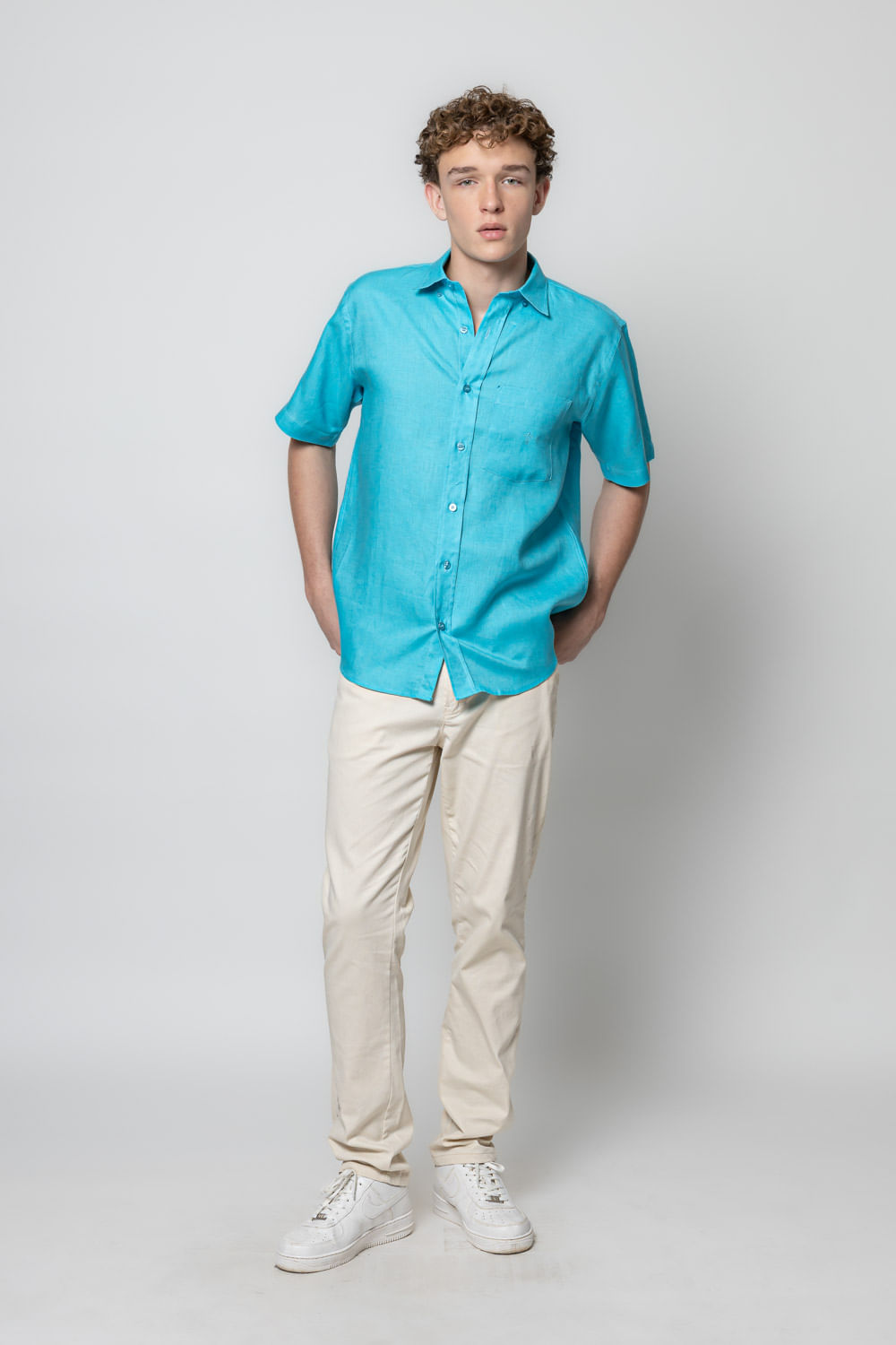 Camisa Puro Linho MC Azul Claro