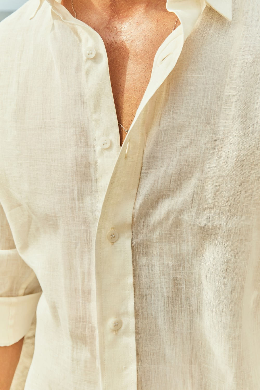 Camisa Slim Linho Tinturado ML Creme