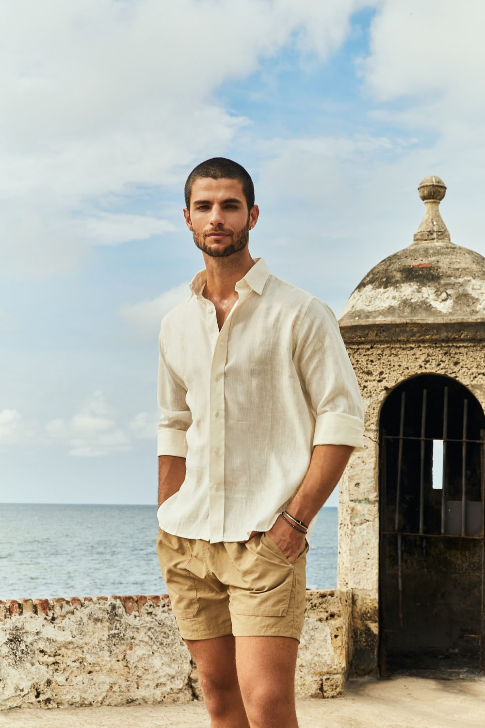 Camisa Slim Linho Tinturado ML Creme