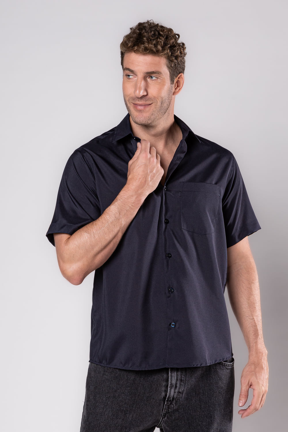 Camisa Microfibra MC Azul Escuro