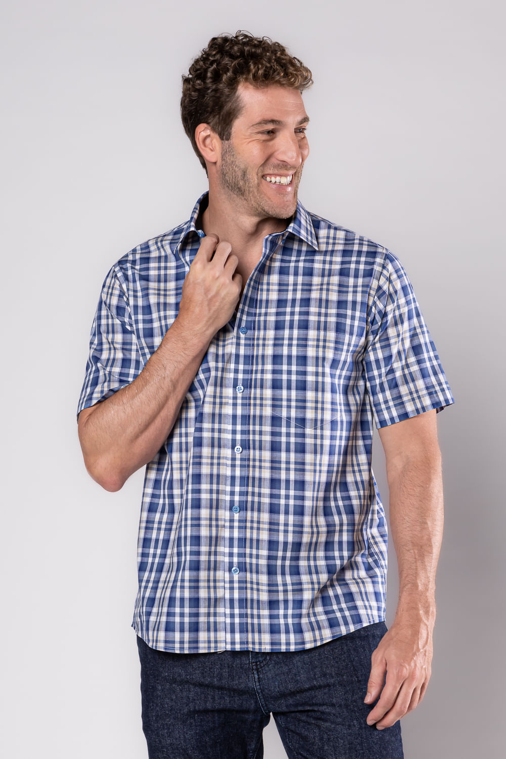 Camisa Xadrez em Algodão MC Azul